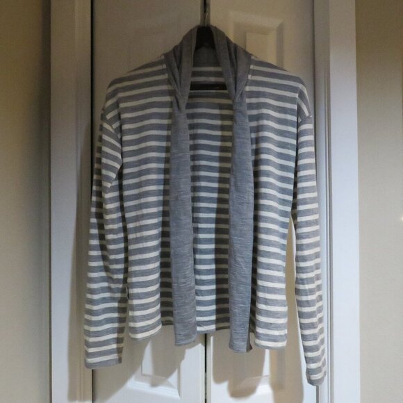 ICEBREAKER 100% Wool Villa Wrap Open Front Cardigan Metro Snow Stripe Outdoor S - Picture 2 of 11